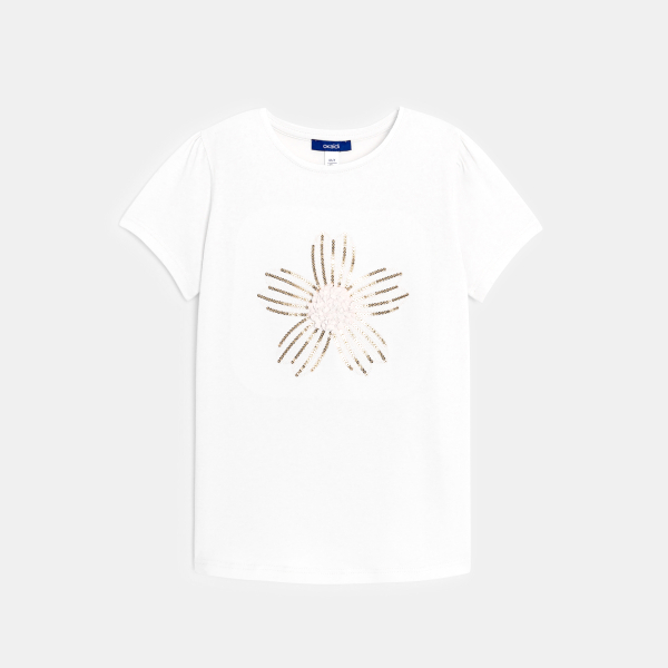 تيشيرت بأكمام قصيرة مزين بالترتر الملون للفتيات